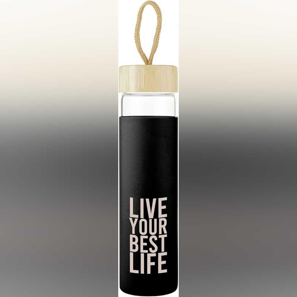 NIB! Black Bamboo Lid Water Bottle